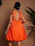 Image 6 - full length view of Chic Plus Size Floral Puff Shoulder Peplum Dress for Effortless Elegance