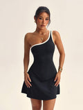 Side view one shoulder mini dress with waist cutout