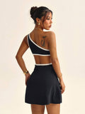 Back view sports mini dress with built-in shorts