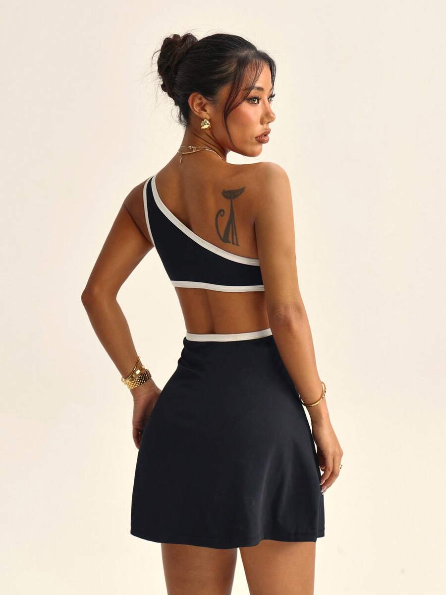 Back view sports mini dress with built-in shorts
