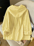 Detail view of Elegant Plus Size Striped Hooded Shirt  for Summer and Autumn - Lightweight & Stylish for everyday styling