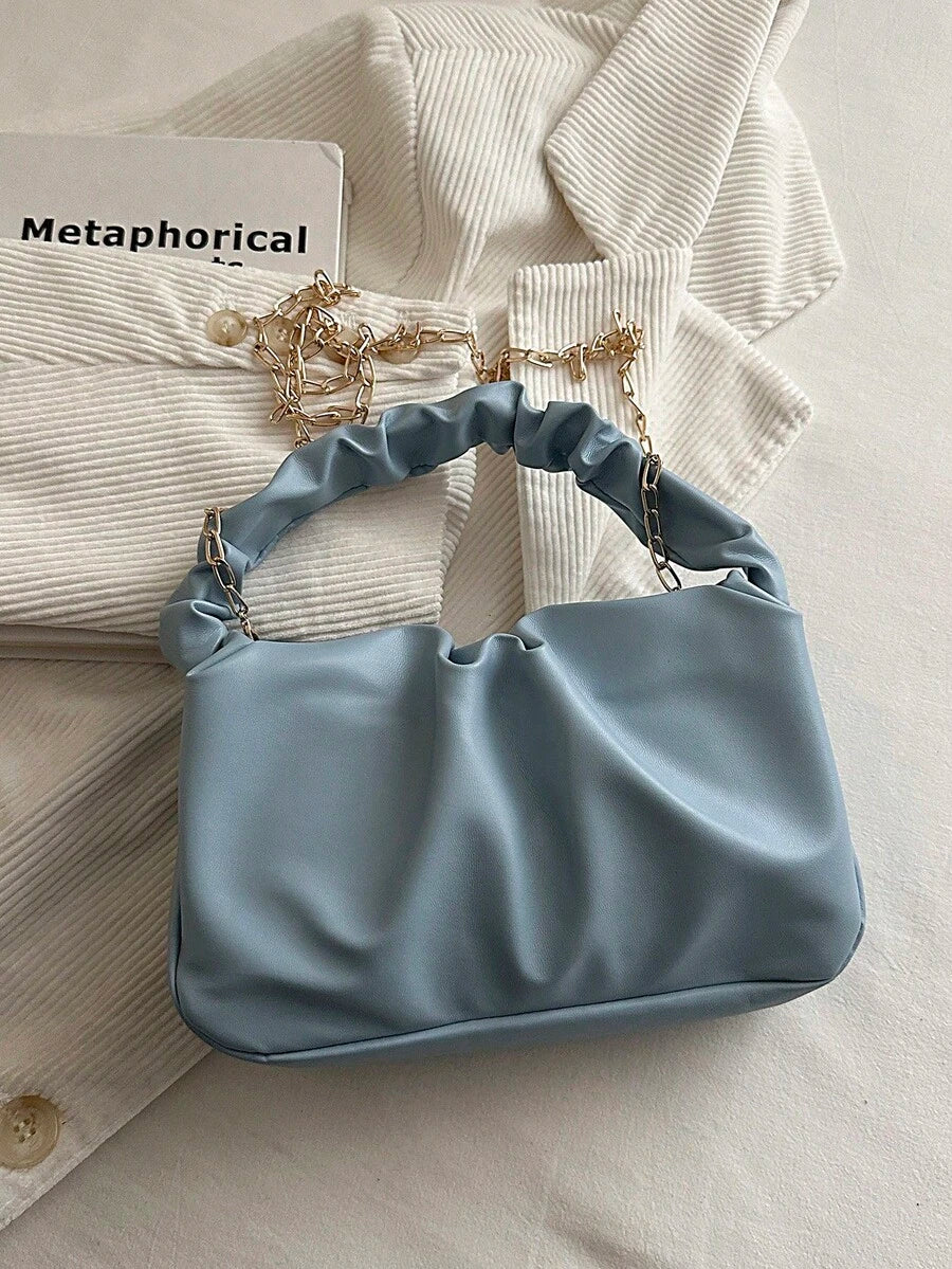 Image 5 - handle detail of Fashionable Crescent-Shaped Handbag with Silk Scarf Bow - Perfect Valentine’s Day Gift for Women