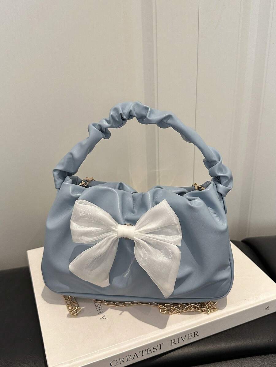 Image 3 - back view of Fashionable Crescent-Shaped Handbag with Silk Scarf Bow - Perfect Valentine’s Day Gift for Women