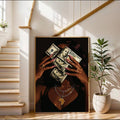 Sepia dollar bill artwork styled in a bedroom
