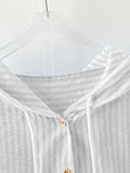 Detail view of Elegant Plus Size Striped Hooded Shirt  for Summer and Autumn - Lightweight & Stylish for everyday styling