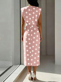 Image 3 - back view of Elegant Plus Size Sleeveless Pink and White Polka Dot Dress for Summer Weddings and Cruises