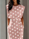 Image 2 - side profile of Elegant Plus Size Sleeveless Pink and White Polka Dot Dress for Summer Weddings and Cruises