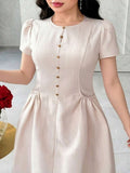 Neckline detail of Elegant Plus Size Women's Waist-Cinching Dress for Summer Dates and Special Occasions