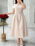 Full length view of Elegant Plus Size Women's Waist-Cinching Dress for Summer Dates and Special Occasions