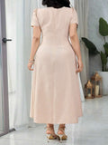 Hem detail of Elegant Plus Size Women's Waist-Cinching Dress for Summer Dates and Special Occasions