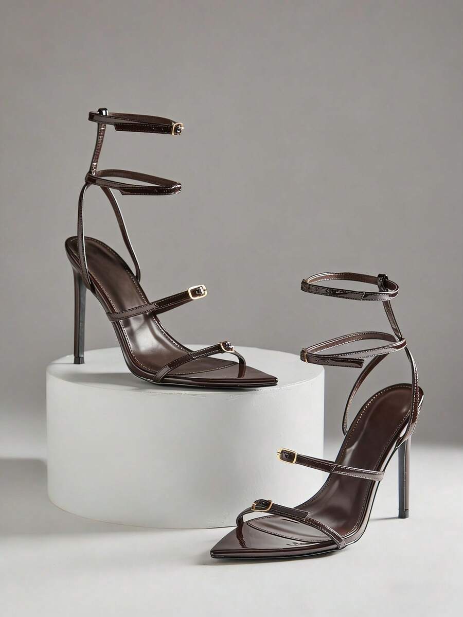 Multi strap stiletto heels with glossy patent finish image 16