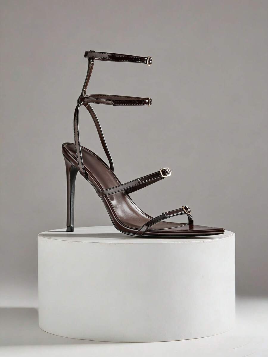 Multi strap stiletto heels with glossy patent finish image 19