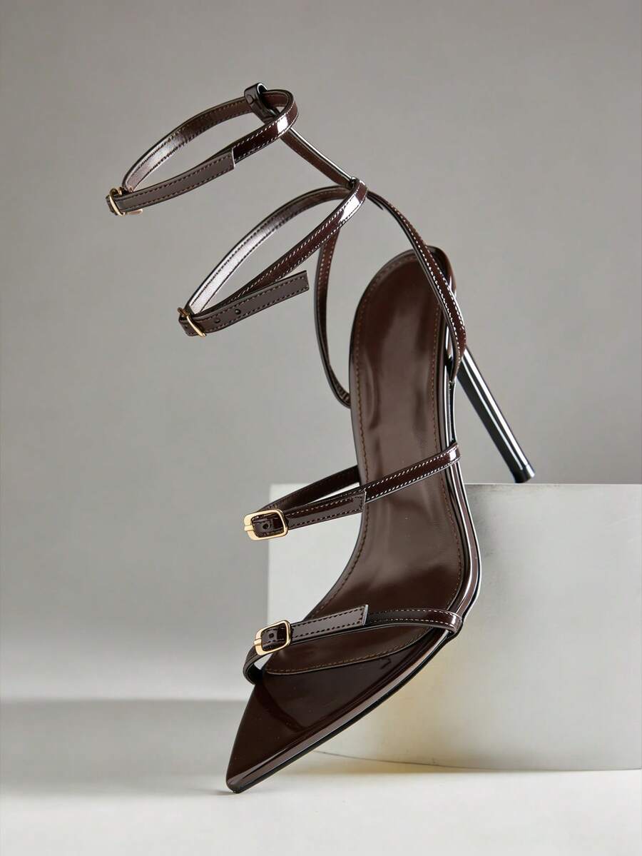 Multi strap stiletto heels with glossy patent finish image 20