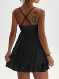 adjustable spaghetti strap mesh ruffle mini sports dress with built in pocket shorts image 5