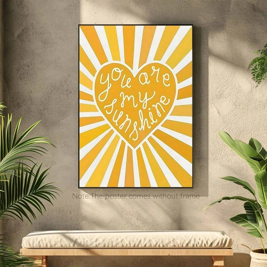 Brighten any room with this cheerful 'You Are My Sunshine' canvas wall art. Featuring a vibrant yellow heart and uplifting message, this piece brings warmth and positivity to bedrooms, nurseries, living spaces, and offices. The graphic design combines playful lettering with bold colors that appeal to all ages—perfect for children's rooms, family spaces, or as a thoughtful gift. Made from durable non-woven fabric, it's lightweight and easy to hang. Ideal for spring and summer décor, celebrations, baby shower