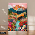 Bright floral landscape canvas print leaning on floor