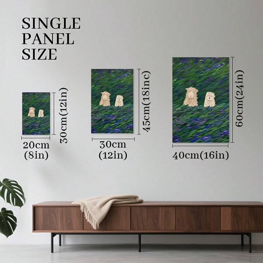 Single panel size chart for sheep meadow canvas print 20x30cm 30x45cm 40x60cm