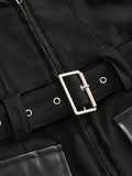 Close-up view of women's punk party dress with buckle accent