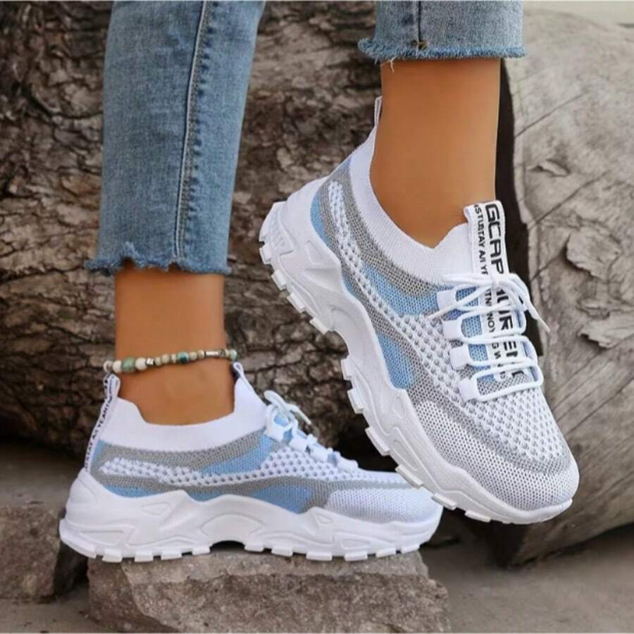 colorblock mesh chunky running sneakers image 1 showing visible mesh, laces, color, sole, toe, heel, or sneaker construction details