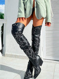 Heel view of Chic Over-The-Knee Ruched Slouchy Boots with Chunky Heel for Fashion-Forward Women for punk motorcycle boot styling