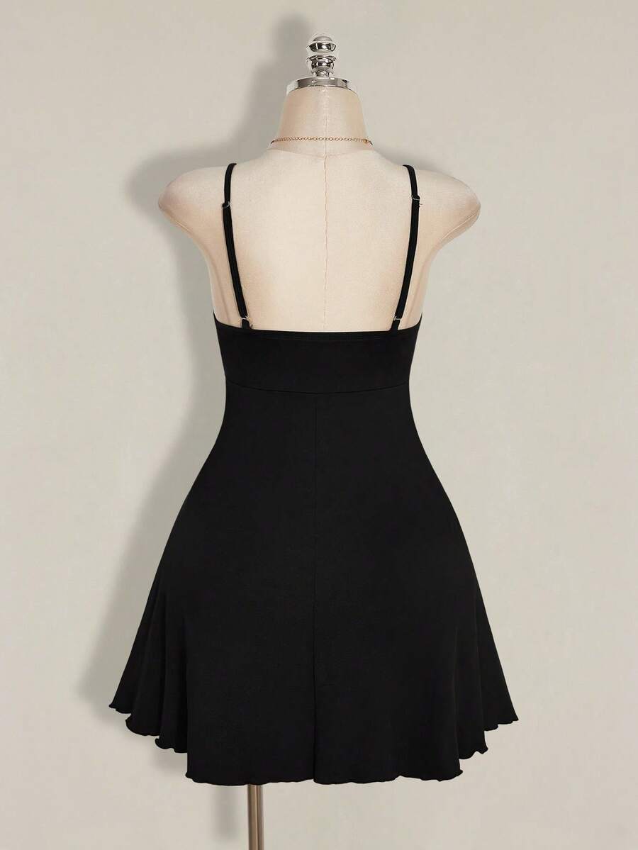Full length view of Chic Plus Size Solid Color Ruched Cami Dress with Front Tie for Women