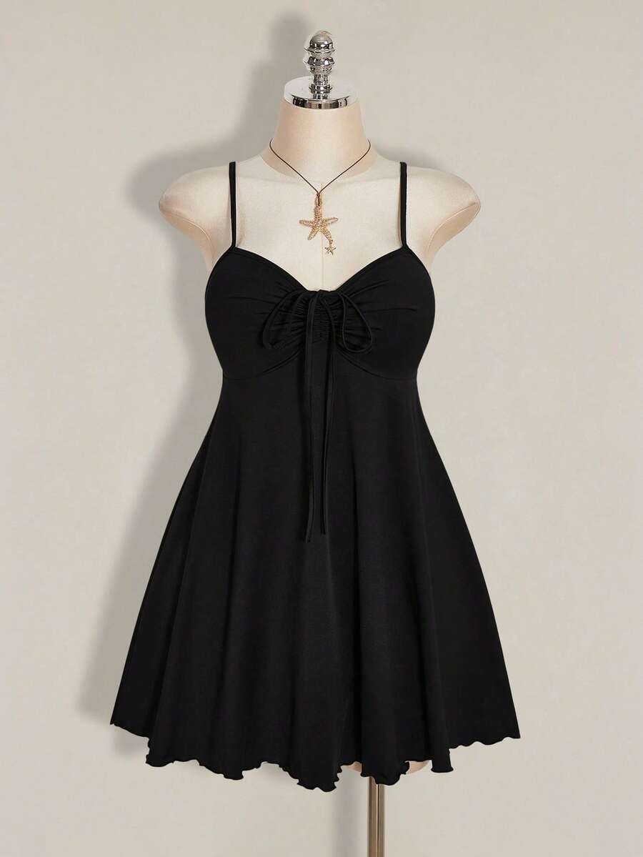 Color option view of Chic Plus Size Solid Color Ruched Cami Dress with Front Tie for Women