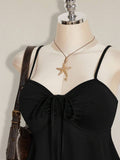 Hem detail of Chic Plus Size Solid Color Ruched Cami Dress with Front Tie for Women