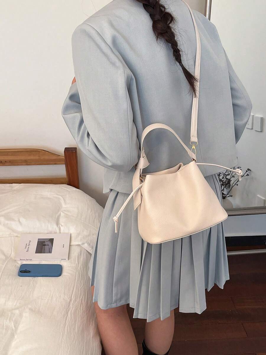 Image 6 - closure detail of Trendy Minimalist Drawstring Bucket Bag - Versatile Handbag for Stylish Women