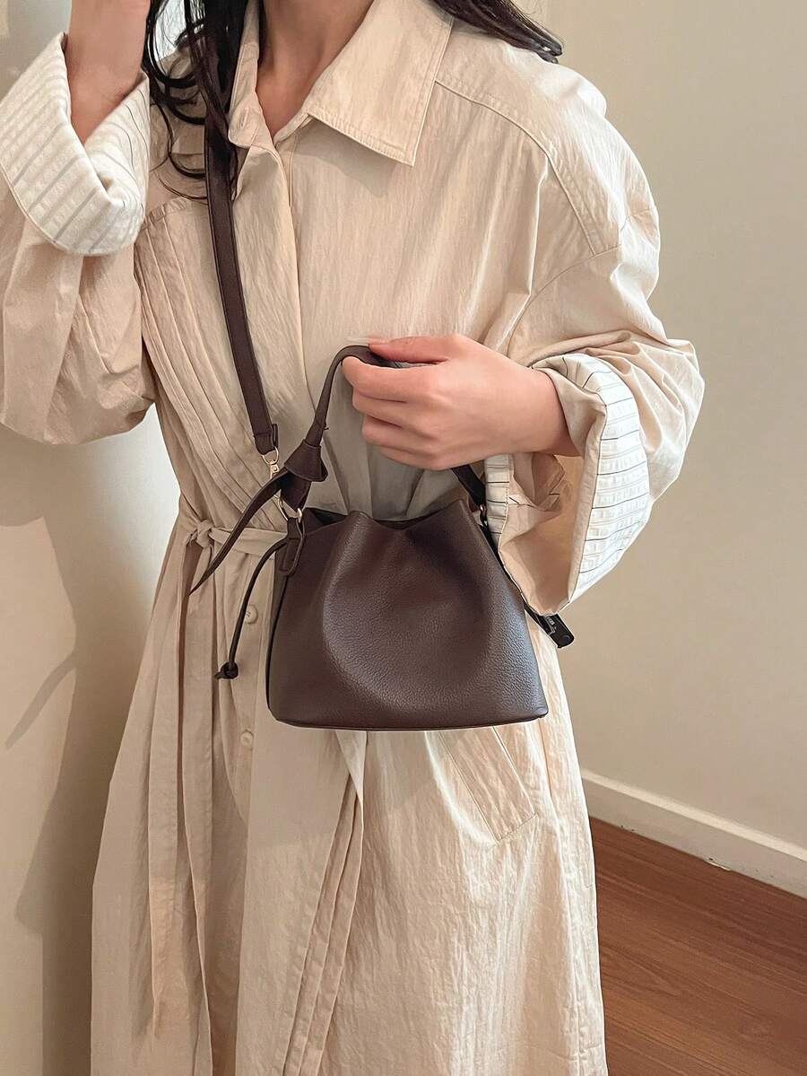 Image 9 - styled outfit of Trendy Minimalist Drawstring Bucket Bag - Versatile Handbag for Stylish Women