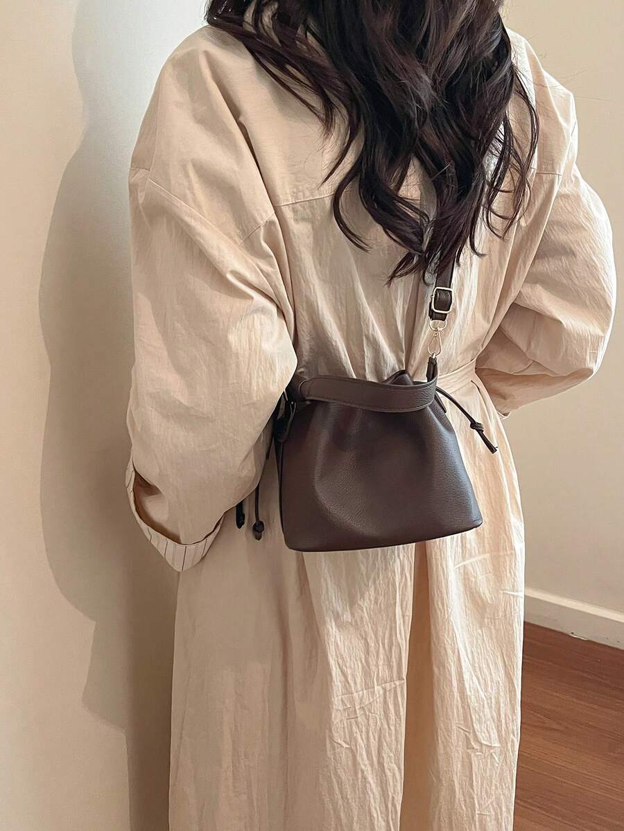 Image 10 - bag detail of Trendy Minimalist Drawstring Bucket Bag - Versatile Handbag for Stylish Women