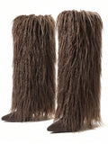 Back view of Knee-High Stiletto Boots for Women – Pointed Toe Mongolian Furry Fashion Footwear for punk motorcycle boot styling