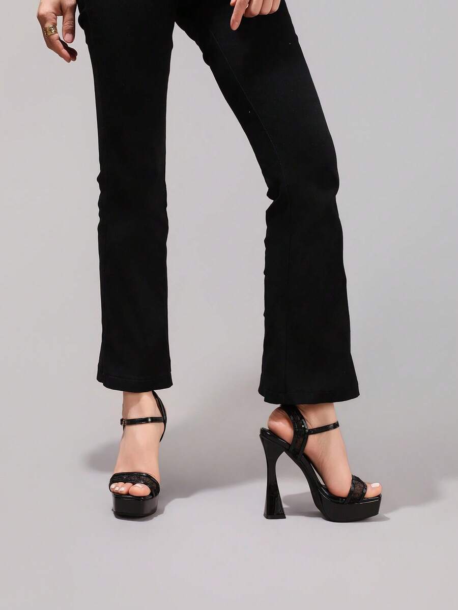 Elegant Black Lace Embroidered High Heel Platform Sandals for Women - Perfect for Parties and Night Out unique product image 2 black lace embroidered high heel platform sandal styling