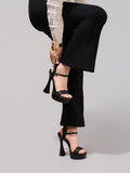 Black lace panel platform sandal view 4 with open toe and ankle strap