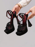 Elegant Black Lace Embroidered High Heel Platform Sandals for Women - Perfect for Parties and Night Out unique product image 25 black lace embroidered high heel platform sandal styling