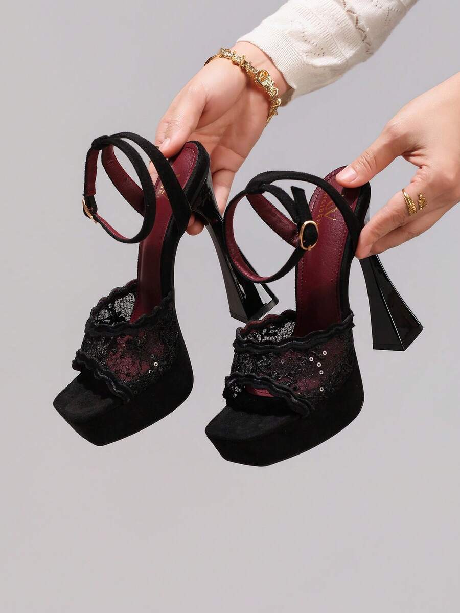 Elegant Black Lace Embroidered High Heel Platform Sandals for Women - Perfect for Parties and Night Out unique product image 25 black lace embroidered high heel platform sandal styling