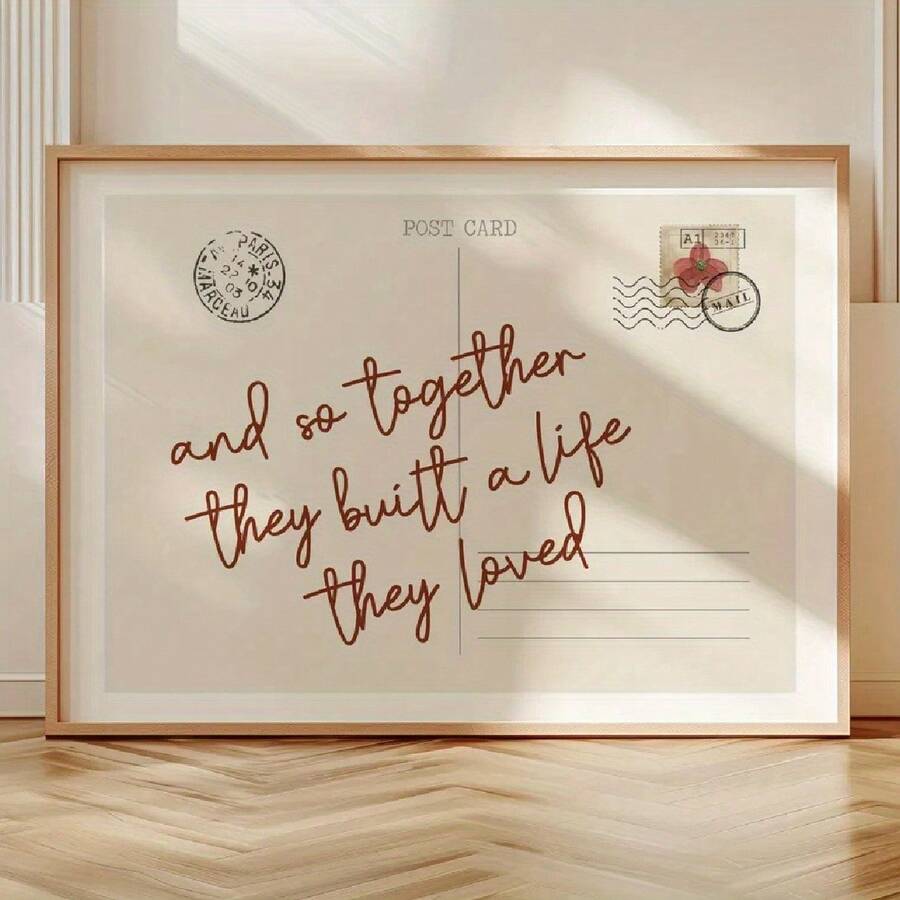 Romantic canvas print with Paris postmark in rustic modern decor