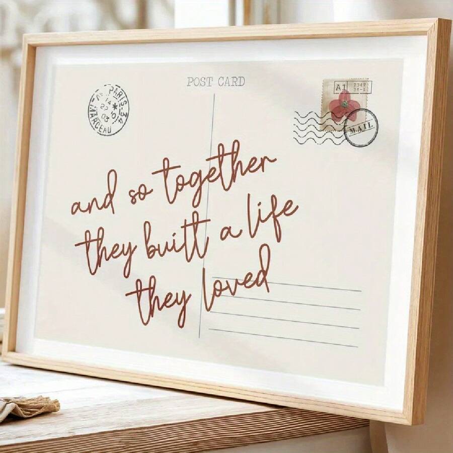Romantic love quote wall art with vintage Paris postcard design