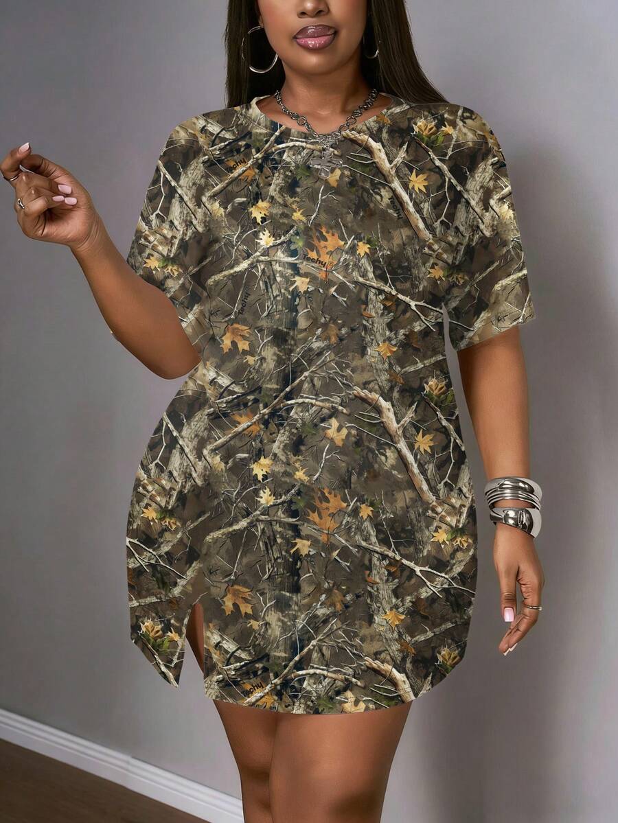 Close-up of all over letter print pattern on t-shirt dress