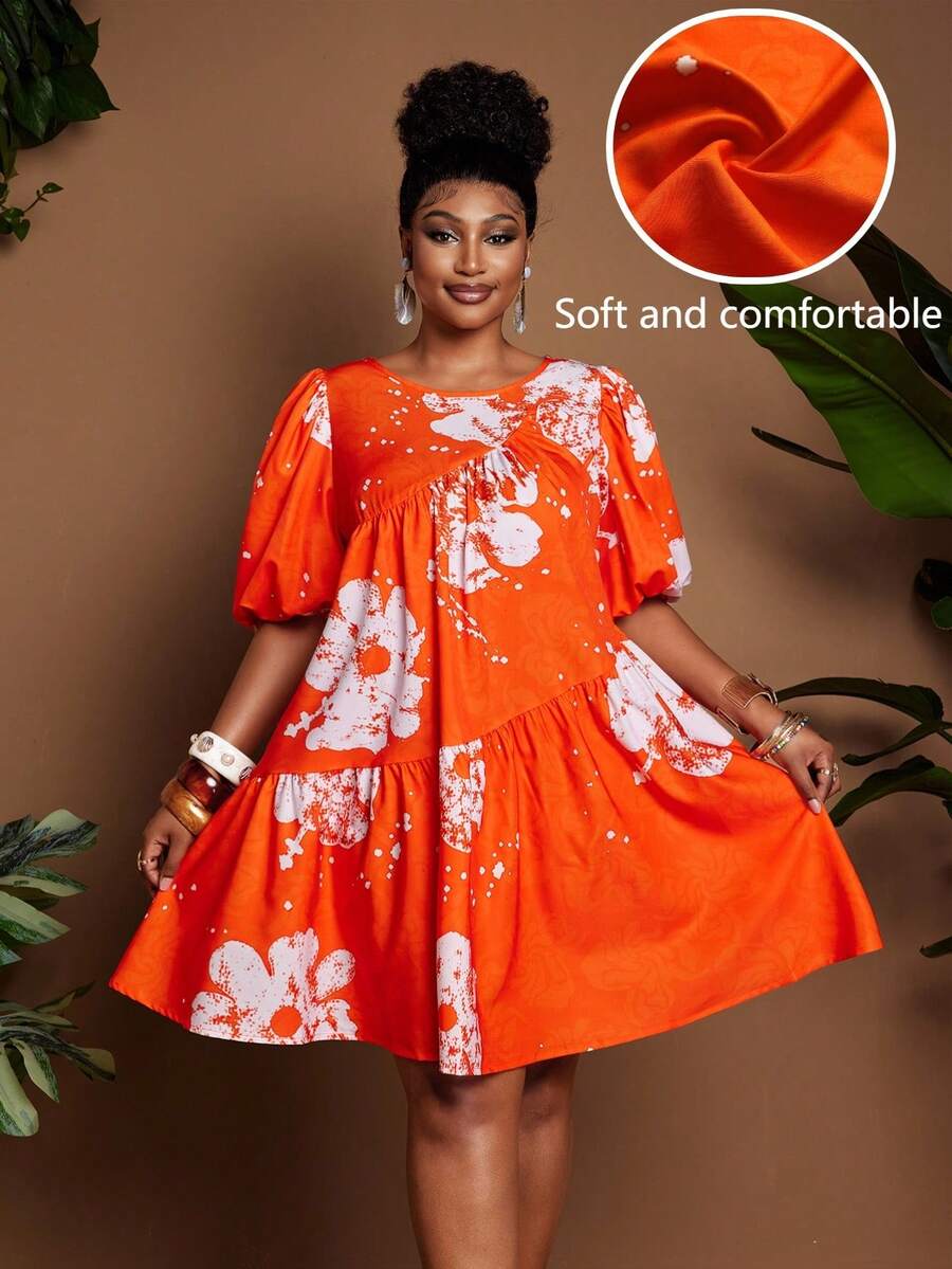 Image 10 - styled outfit of Chic Plus Size Women's Summer Travel Dress with Lantern Sleeves and Ruched A-Line Design