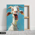 Goat canvas print with wooden stretcher back shown beside artwork