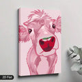 Pink calf portrait canvas wall art hanging on gray wall with red watermelon-style nose