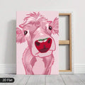 Pink cow calf canvas print leaning beside visible wood stretcher frame back
