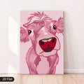 Cute pink calf canvas wall art standing on light wood floor against white wall