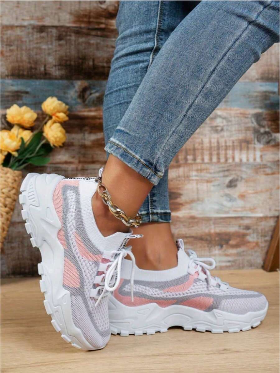 colorblock mesh chunky running sneakers image 4 showing visible mesh, laces, color, sole, toe, heel, or sneaker construction details