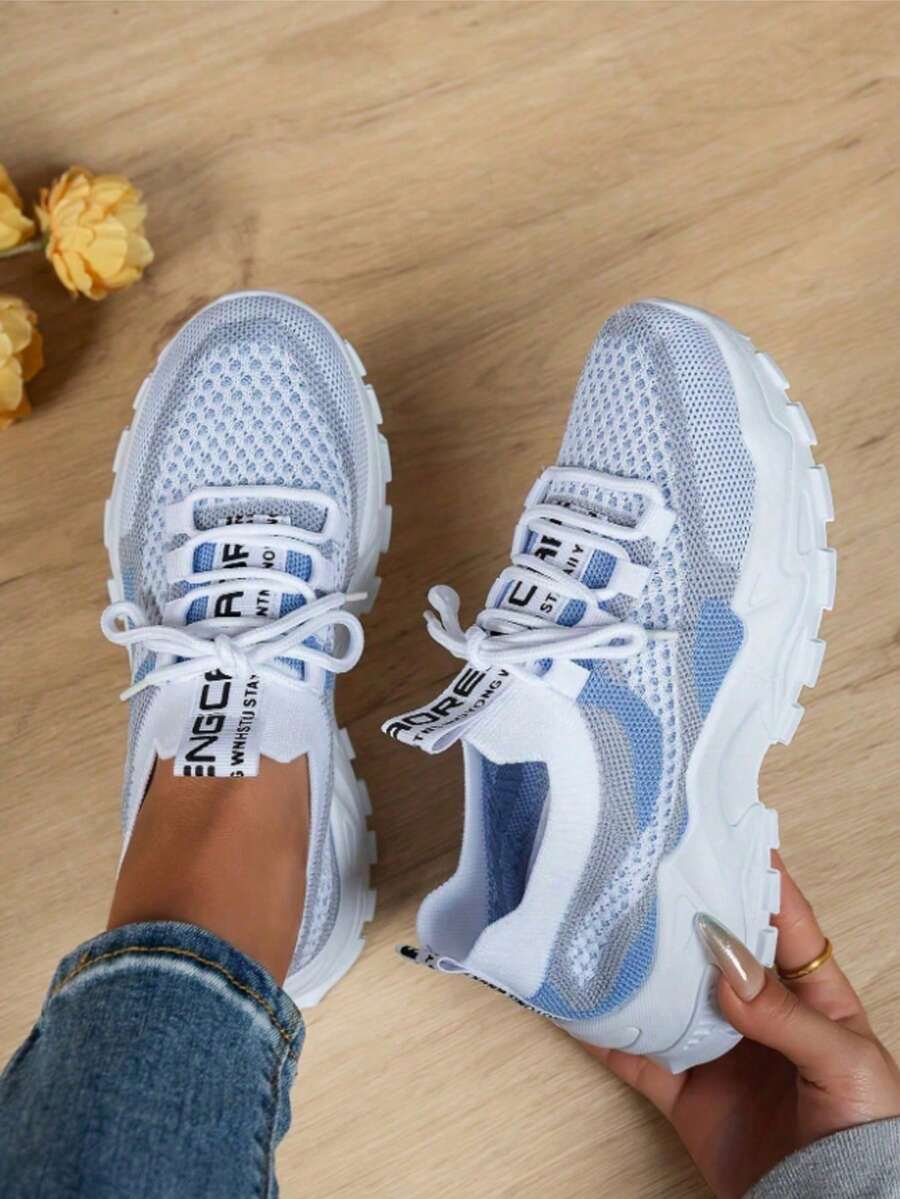 colorblock mesh chunky running sneakers image 11 showing visible mesh, laces, color, sole, toe, heel, or sneaker construction details
