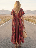 Back view of burgundy boho maxi dress for sunny days
