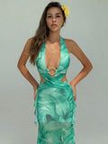 Aqua tropical maxi dress backless tie view