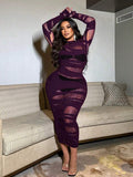 Image 4 - fabric detail of Plus Size Sexy Long Sleeve Hollow Out Dress for Women - NU NOW Collection