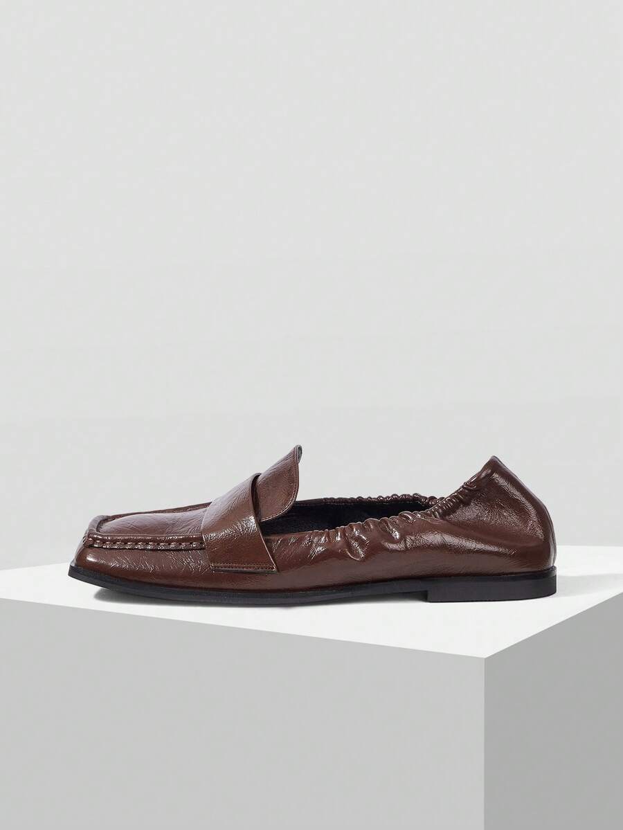 Side view of Women's Square Toe Pleated Casual Loafers for Effortless Style This Valentine's Day for casual loafer styling