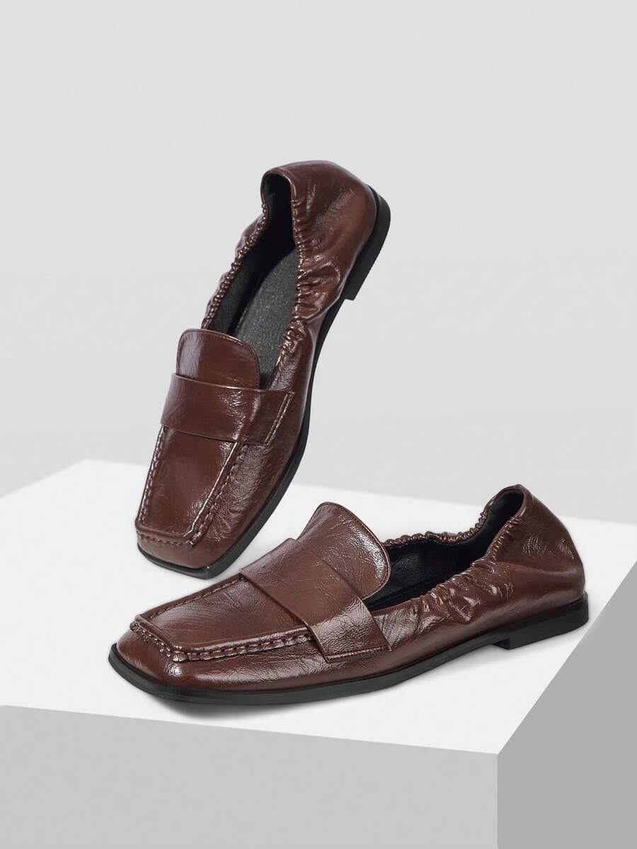 Top view of Women's Square Toe Pleated Casual Loafers for Effortless Style This Valentine's Day for casual loafer styling